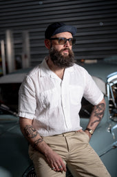 Men's Open Collar Linen Shirt - White