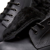 Black Greasy Shearling Lined 8 Eye Derby Boot