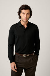 Rye Paperweight Merino Long Sleeve Polo - Noir