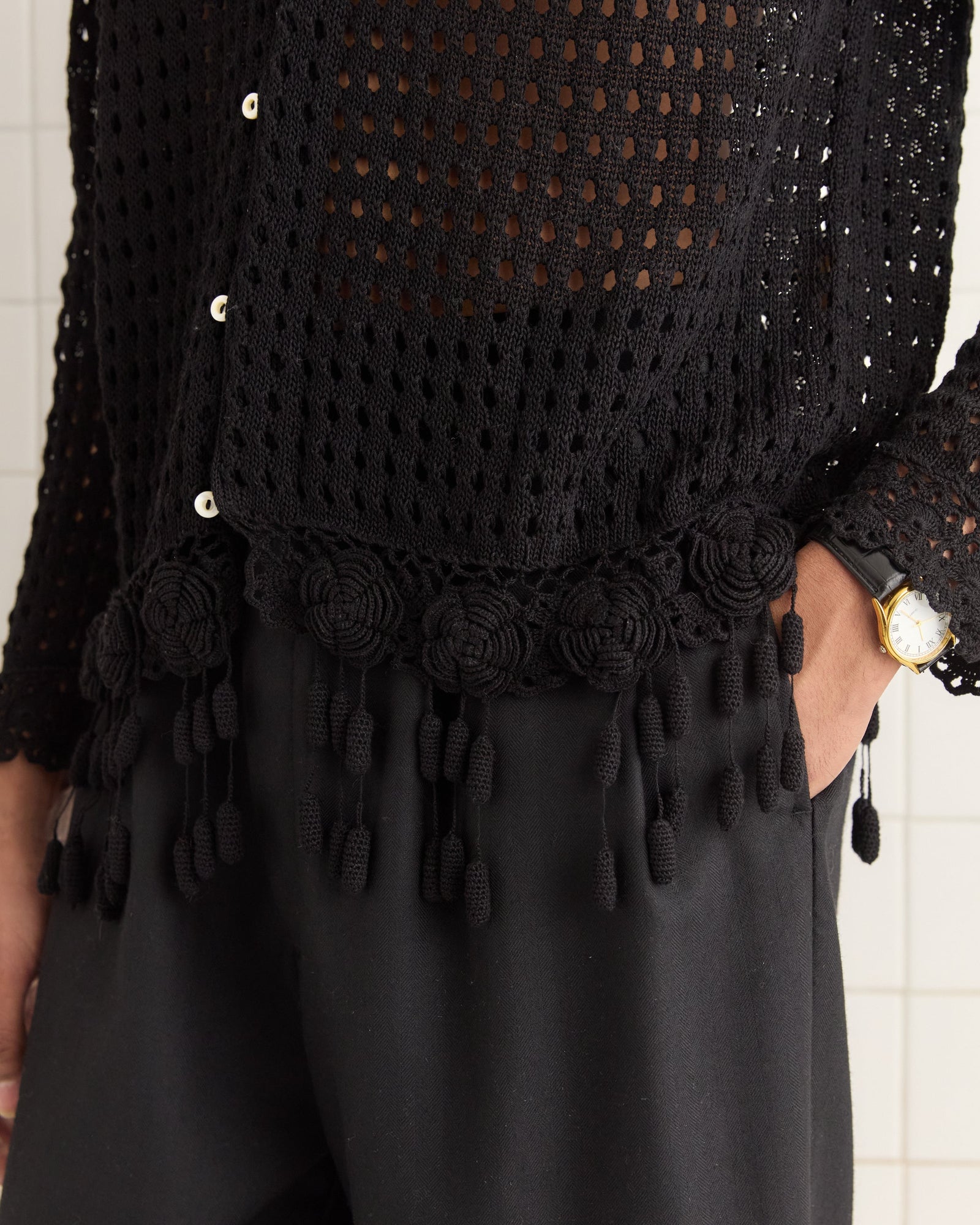 Blossom Crochet Shirt - Black