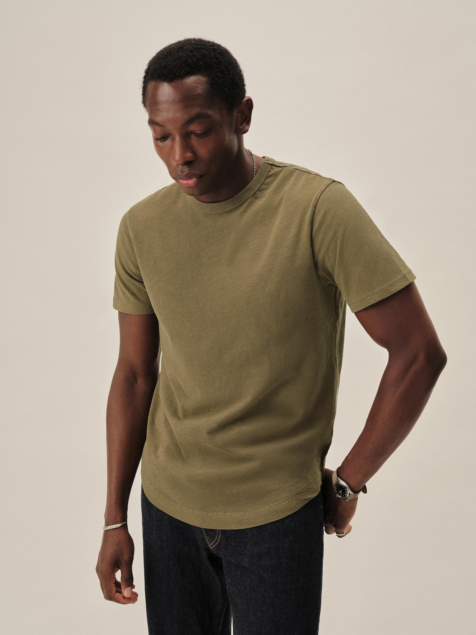 Slub Curved Hem Tee