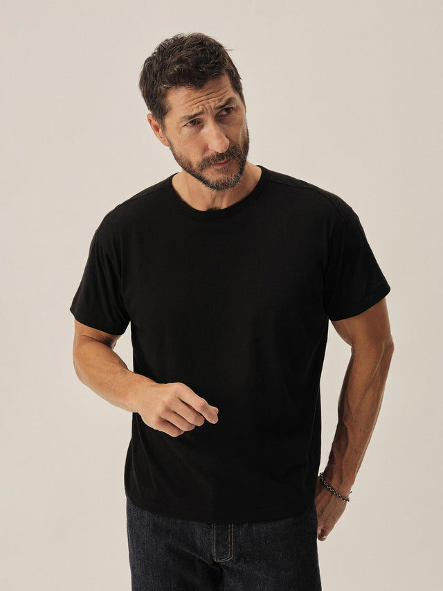 Black Japanese De-Luxe Cotton Linen Knit Tee