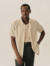 Natural / Khaki Stripe Breeze Cotton Linen S/S Shirt