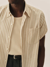 Natural / Khaki Stripe Breeze Cotton Linen S/S Shirt