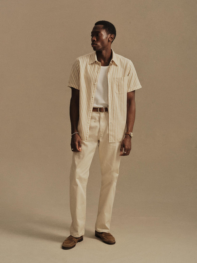 Natural / Khaki Stripe Breeze Cotton Linen S/S Shirt