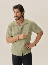 Draped Linen Deuce Coupe Camp Shirt
