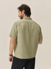 Draped Linen Deuce Coupe Camp Shirt