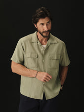 Light Agave Draped Linen Deuce Coupe Camp Shirt