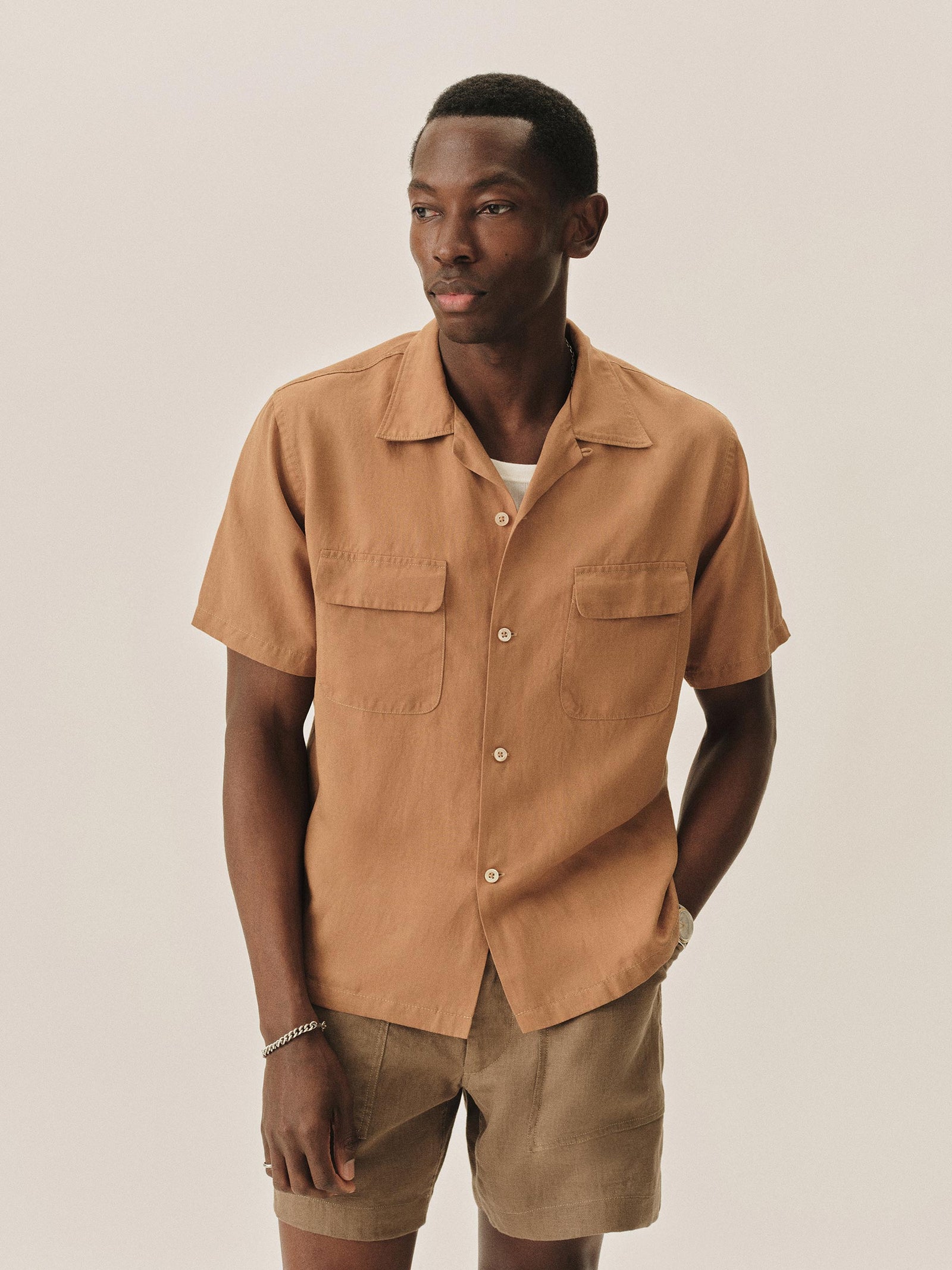 Draped Linen Deuce Coupe Camp Shirt