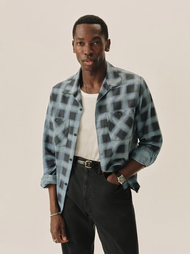 Blue Gradient Plaid Case Study Camp Shirt