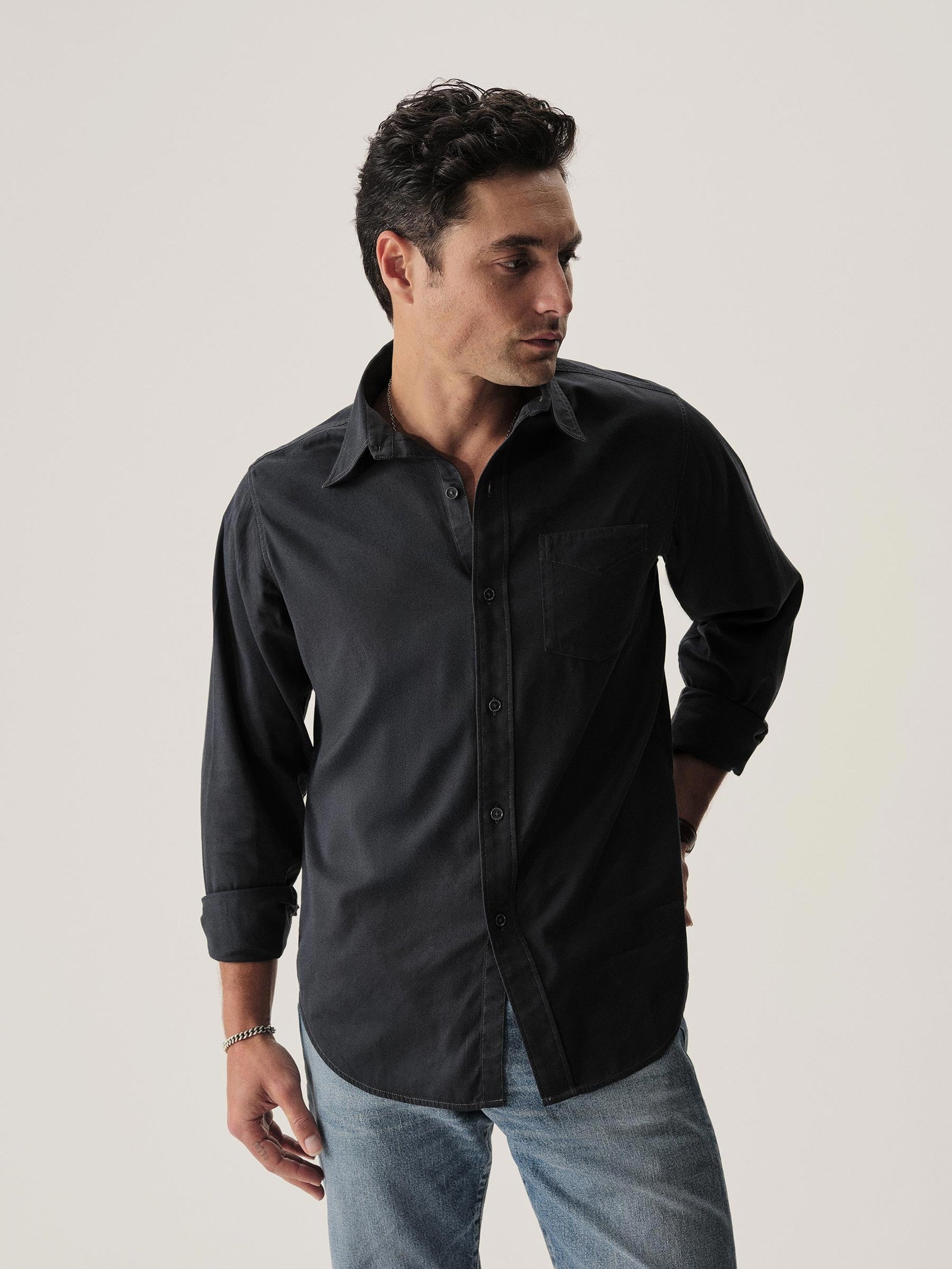 Dress Navy Draped Twill One Pocket Shirt