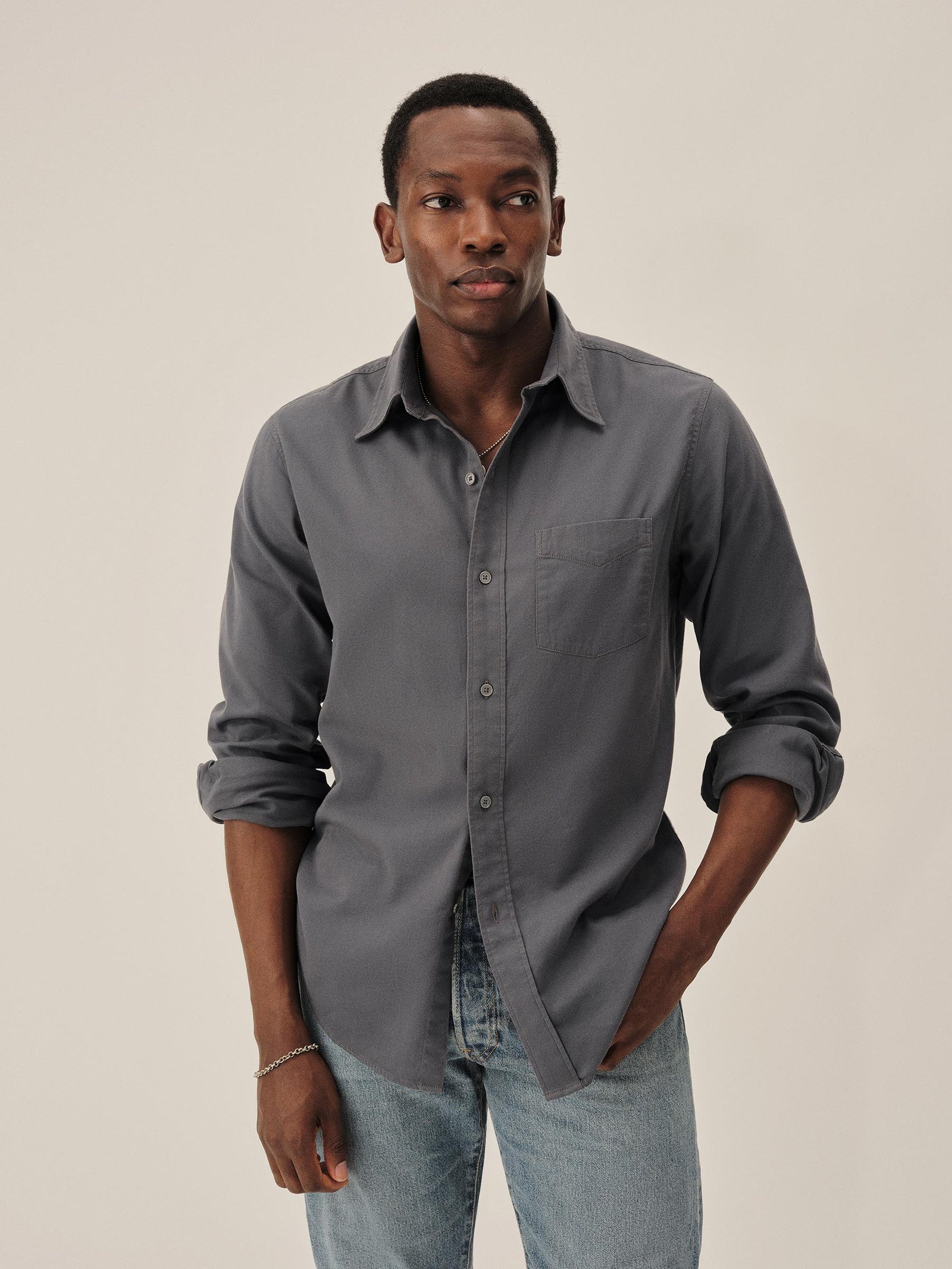 Klamath Blue Draped Twill One Pocket Shirt