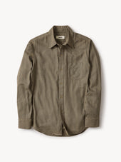 Brown Houndstooth Draped Twill One Pocket Shirt