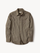 Brown Houndstooth Draped Twill One Pocket Shirt