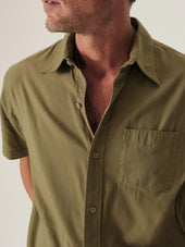 Dried Wheatgrass Draped Twill S/S One Pocket Shirt