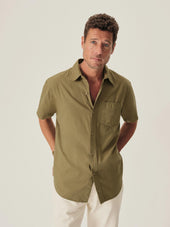 Dried Wheatgrass Draped Twill S/S One Pocket Shirt
