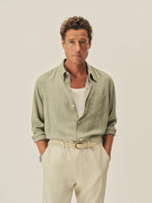 Blue Fescue Draped Linen Lounge Lizard Shirt
