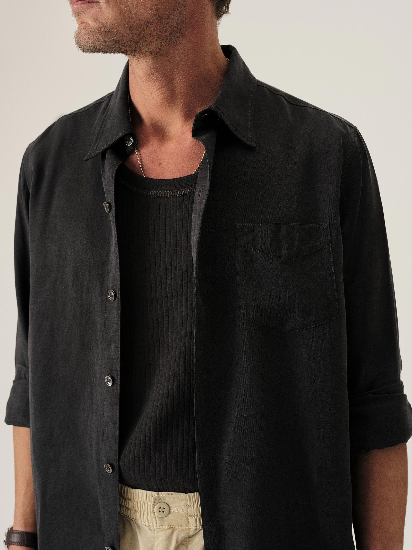 Faded Black Draped Linen Lounge Lizard Shirt