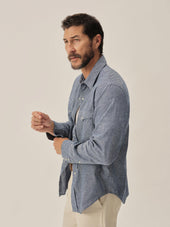 Light Blue End on End Linen/Cotton Pacific Drifter Western Shirt