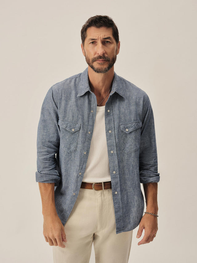 Light Blue End on End Linen/Cotton Pacific Drifter Western Shirt