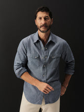 Light Blue End on End Linen/Cotton Pacific Drifter Western Shirt