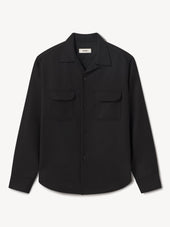 Black Wool Gabardine Diamondhead Camp Shirt