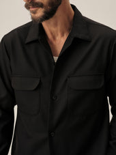 Black Wool Gabardine Diamondhead Camp Shirt