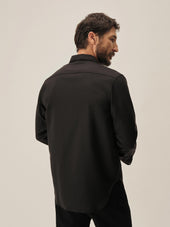 Black Wool Gabardine Diamondhead Camp Shirt