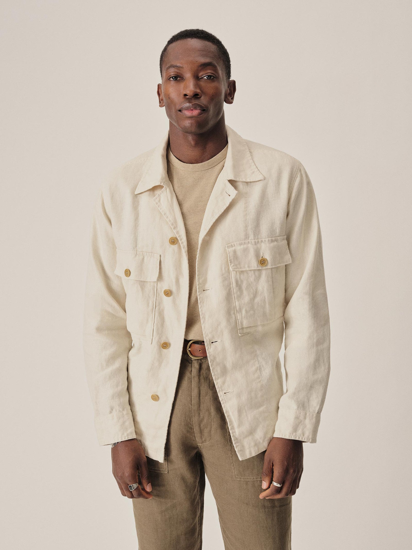 Worn White Loomed Linen P-43 Fatigue Shirt