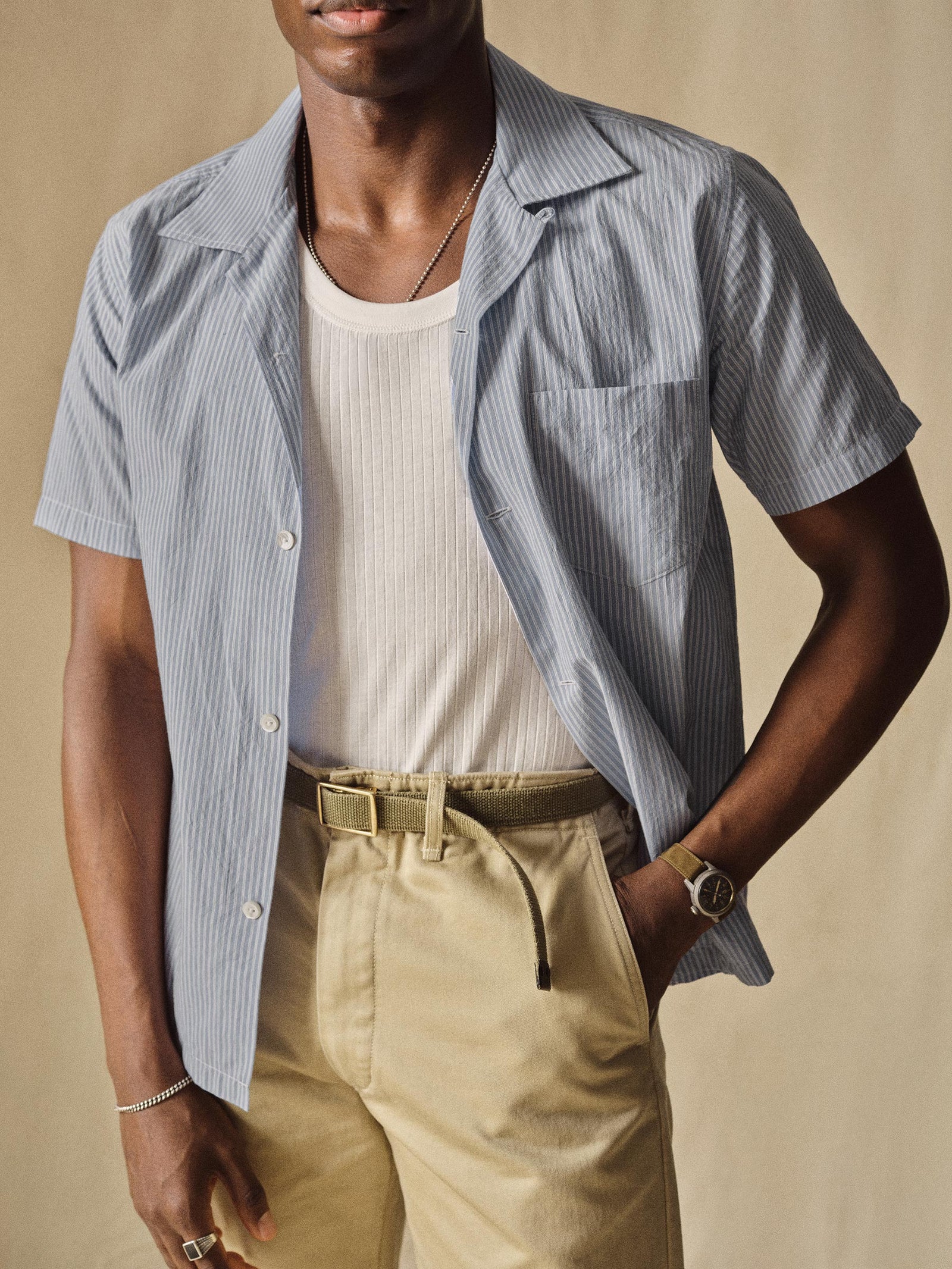French Blue/White Double Stripe Wornwell One Pocket Shirt