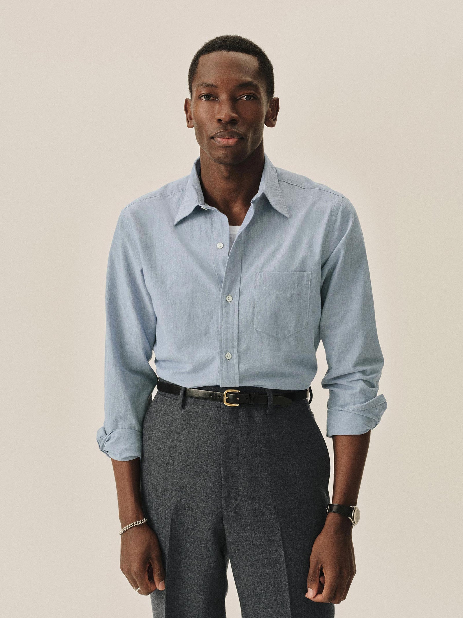Blue End-On-End Wornwell One Pocket Shirt