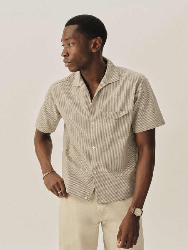 Sage / Natural Stripe Sodapop Seersucker Resort Shirt