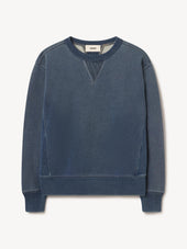 L036 Indigo-Dipped Loopback Double V Crew Sweatshirt