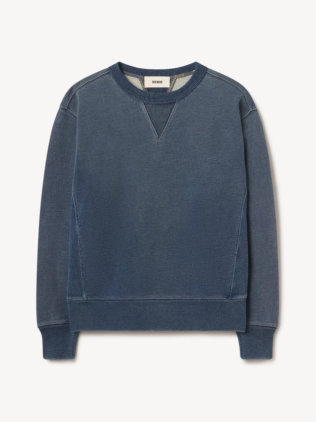L036 Indigo-Dipped Loopback Double V Crew Sweatshirt