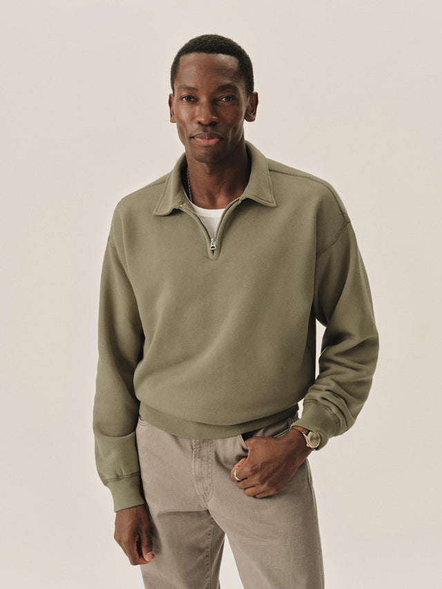 Faded Olive Venice Wash Featherweight Terry Quarter Zip