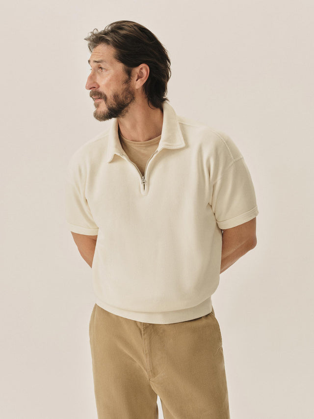 Natural Venice Wash Featherweight Terry S/S Quarter Zip