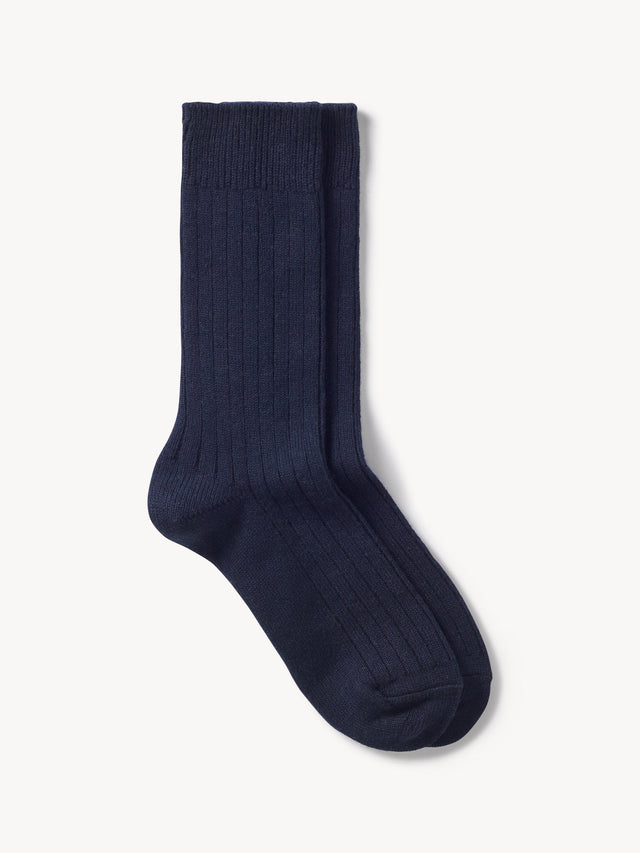 Navy Rototo Cotton Wool Ribbed Crew Socks