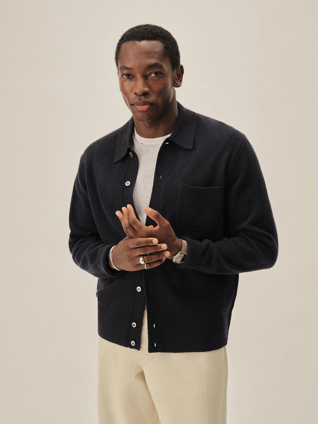 Dark Navy Heritage Wool Collared Cardigan