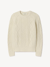 Ivory Seastack Wool Tweed Cable Crew