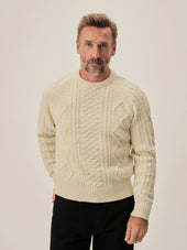 Ivory Seastack Wool Tweed Cable Crew