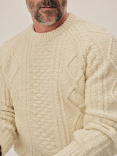 Ivory Seastack Wool Tweed Cable Crew