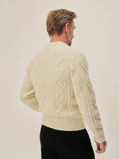 Ivory Seastack Wool Tweed Cable Crew