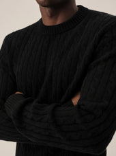 Black California Cashmere Cable Crew