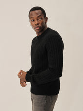 Black California Cashmere Cable Crew