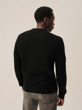 Black California Cashmere Cable Crew