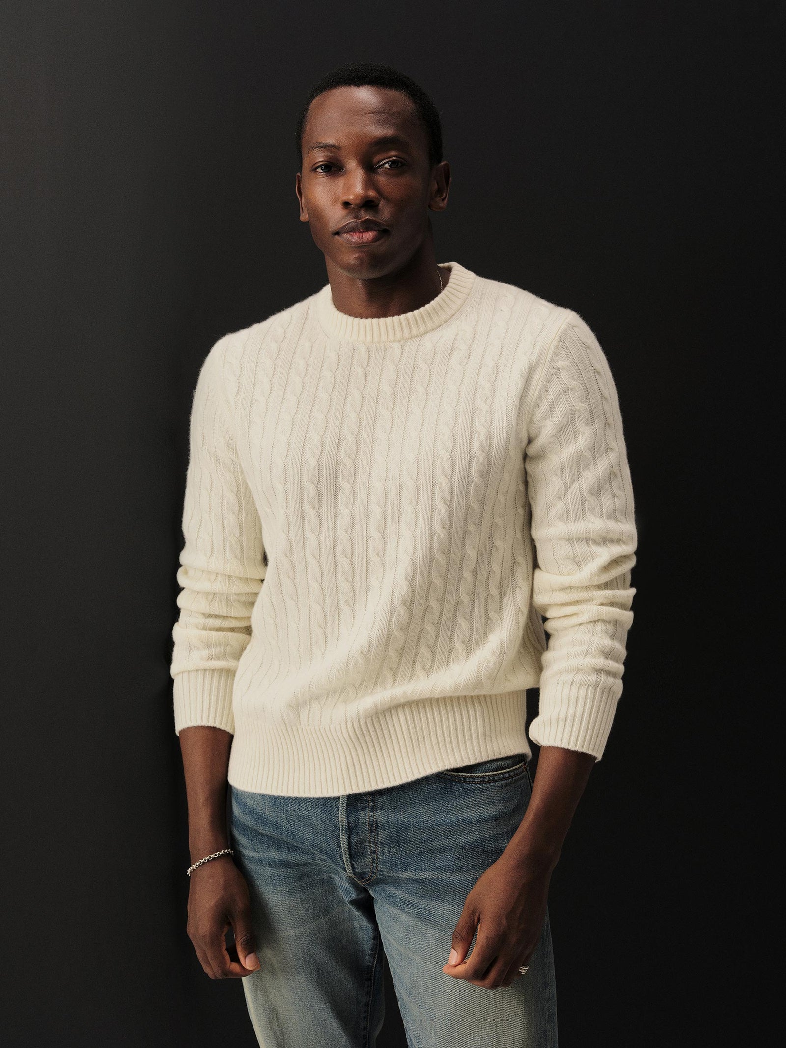 Natural California Cashmere Cable Crew