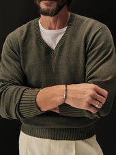 Coastal Pine Biella Linen Wool V-Neck