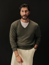 Coastal Pine Biella Linen Wool V-Neck