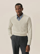 Natural Biella Linen Wool V-Neck