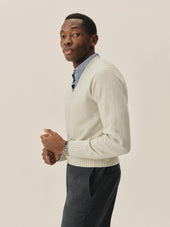 Natural Biella Linen Wool V-Neck